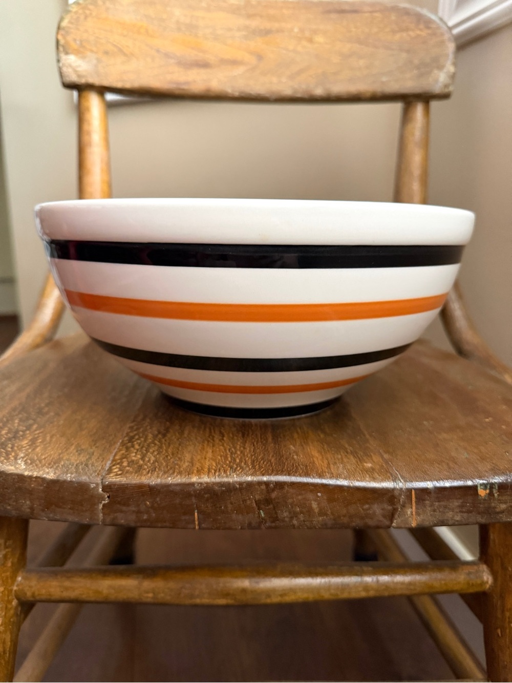 Ceramic Halloween Treat Bowl with black and orange stripes